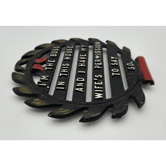 Vintage Trivet Retro Kitchen Hot Plate Funny Decor “I’m The Boss With Wife’s Pe - Picture 5 of 10